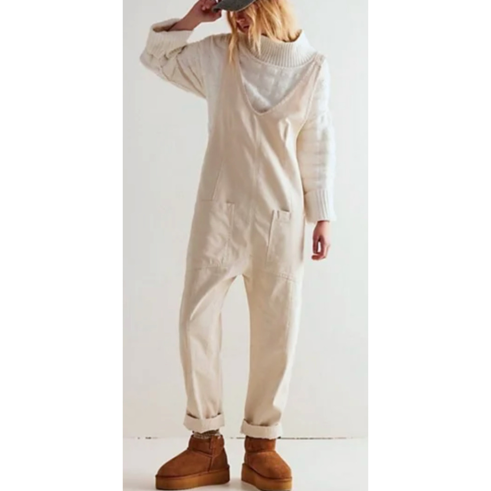 NEW FREE PEOPLE WE THE FREE IVORY HIGH ROLLER ONE PIECE JUMPSUIT SZ L